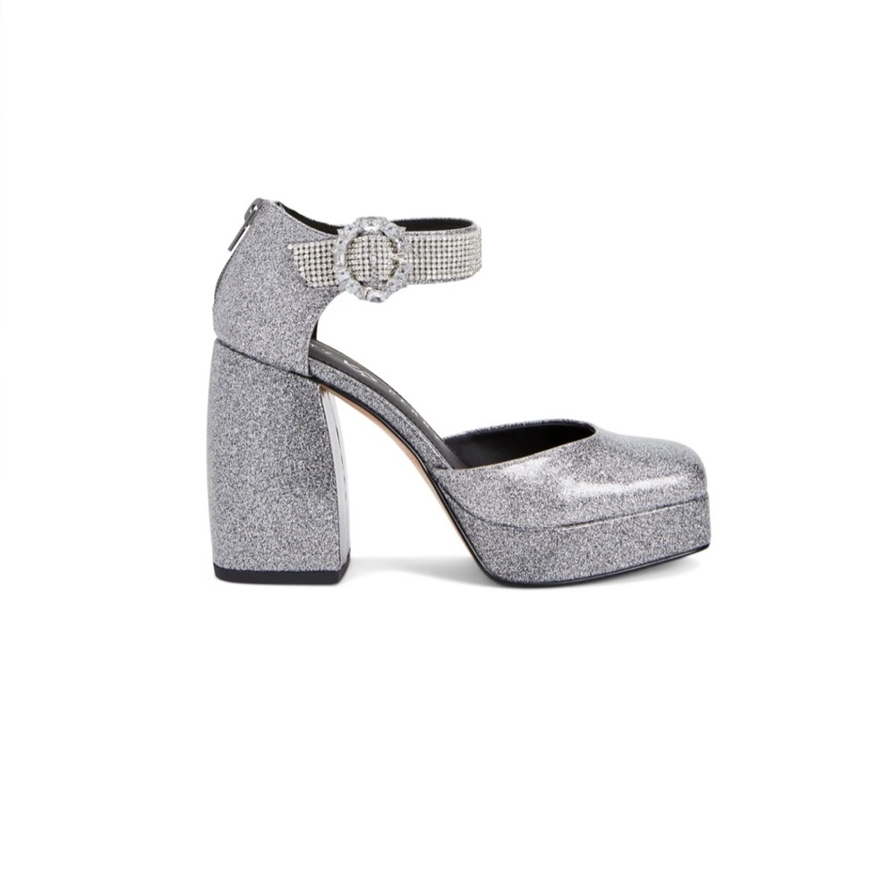 Katy Perry size 11 silver glitter The Uplift Buckle and Back Zip Platform Pumps - Picture 6 of 10